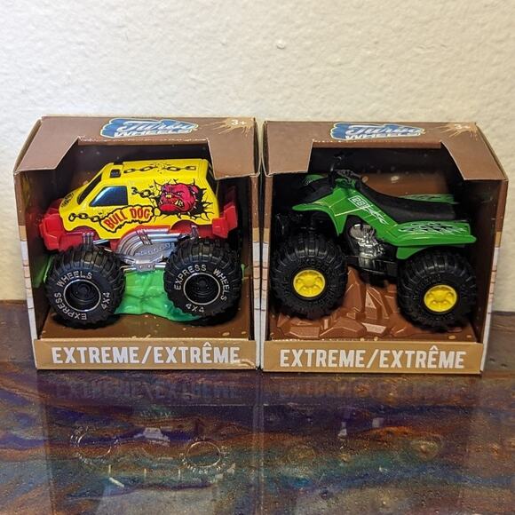 Turbo Wheels - Green 4 Wheeler & Bull Dog Monster Truck Die Cast Vehicles NIB - Picture 1 of 6